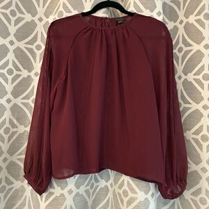 NWT - Ann Taylor Gathered Neck Chiffon Top (Burgundy) Size S